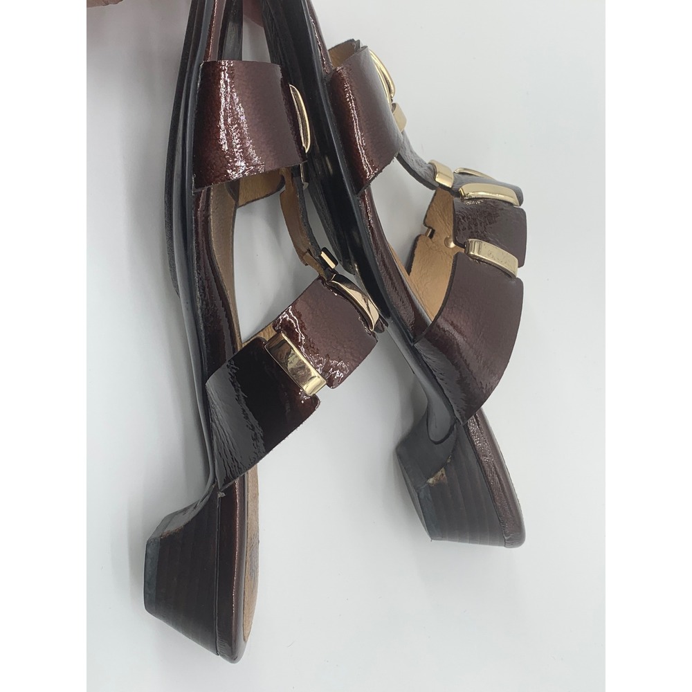 Sofft Womens Brown Patent Leather Slide Sandals Gold Hardware Low Wedge 6.5 M - Picture 3 of 6